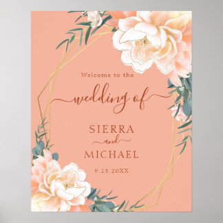 Poster Élégant Blush Gold Peach Terracotta Floral Mariage