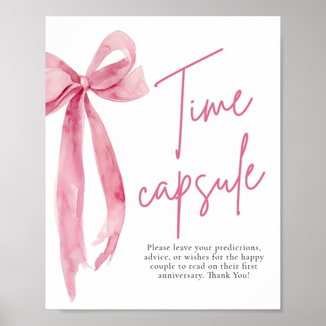 Poster Élégant Blush Pink Bow Temps Capsule Jeu Signe (Devant)