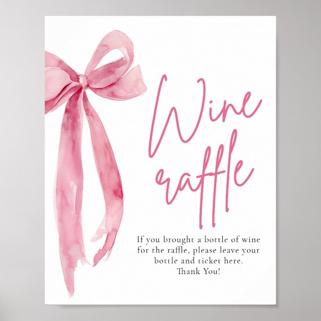 Poster Élégant Blush Pink Bow Wine Raffle Jeu (Devant)