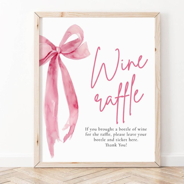Poster Élégant Blush Pink Bow Wine Raffle Jeu (Créateur téléchargé)