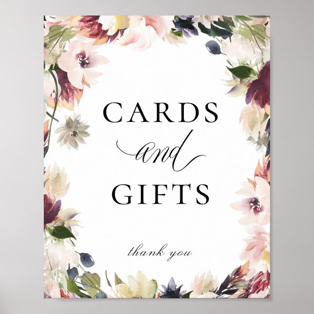 Poster Élégant Blush Plum Floral Cartes Cadeaux Signal (Devant)