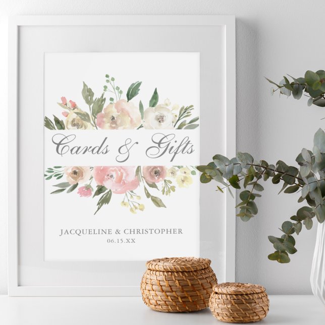 Poster Elégant Blush rose Floral Cartes de Mariage & Cade (Créateur téléchargé)