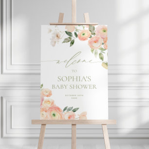 Poster Elégant Blush & Sage Green Baby shower Bienvenue