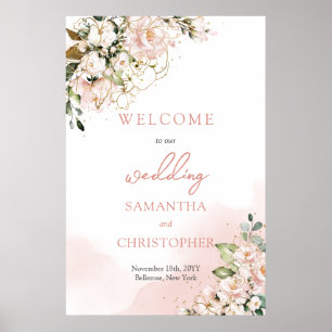 Poster Elégant boho aquarelle douce rose mariage accueil