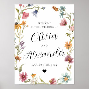 Poster Elégant Boho Aquarelle Fleur sauvage Jardin Mariag