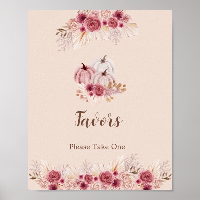 Poster Elegant Boho Fall Pumpkin Favors Please Take One (Devant)