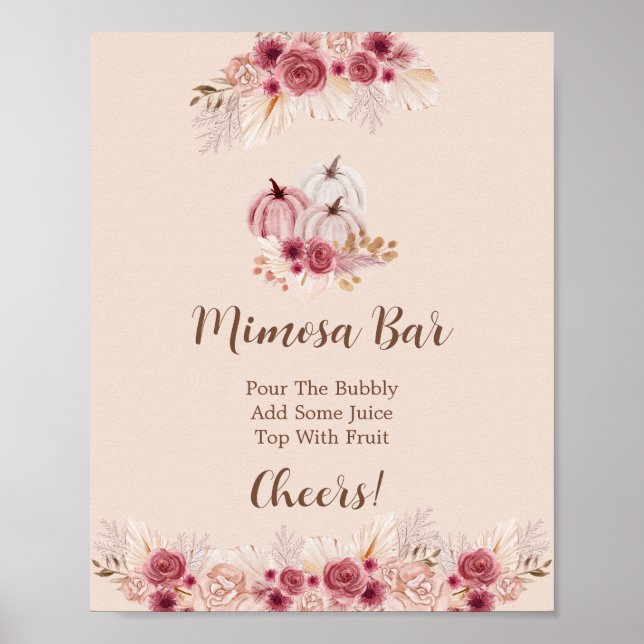 Poster Elegant Boho Fall Pumpkin Mimosa Bar (Devant)