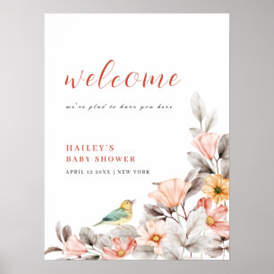 Poster Elegant Boho Fleur sauvage Baby shower Bienvenue