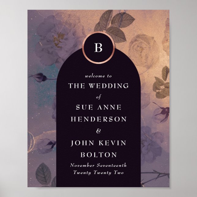 Poster Elégant Boho Floral Arch Rose Gold Mariage Bienven (Devant)