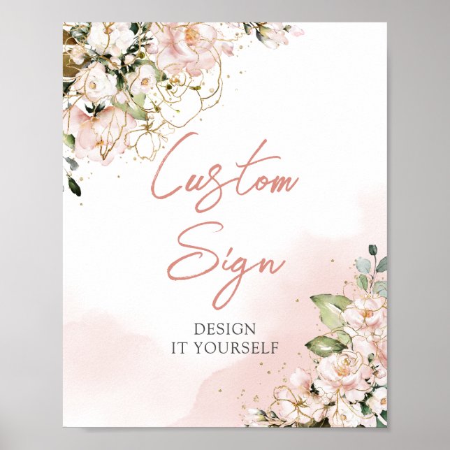 Poster Elégant boho rose rose or floral panneau personnal (Devant)
