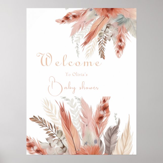 Poster Elégant bohoPampas Baby shower d'herbe signe de bi (Devant)