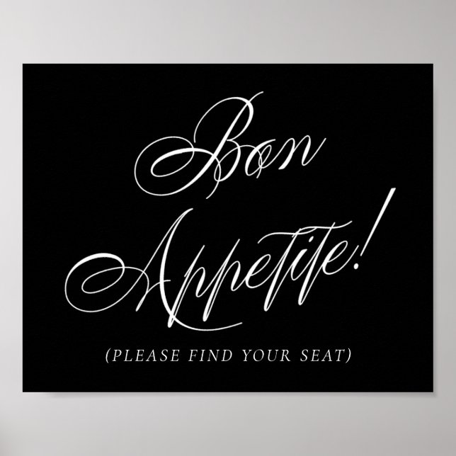 Poster Élégant Bon Appétit Calligraphie Blanche | Siège (Devant)