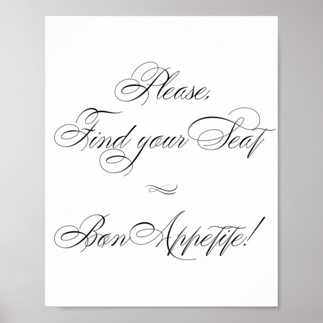 Poster Élégant Bon Appétit Calligraphie Noire | Recherche (Devant)
