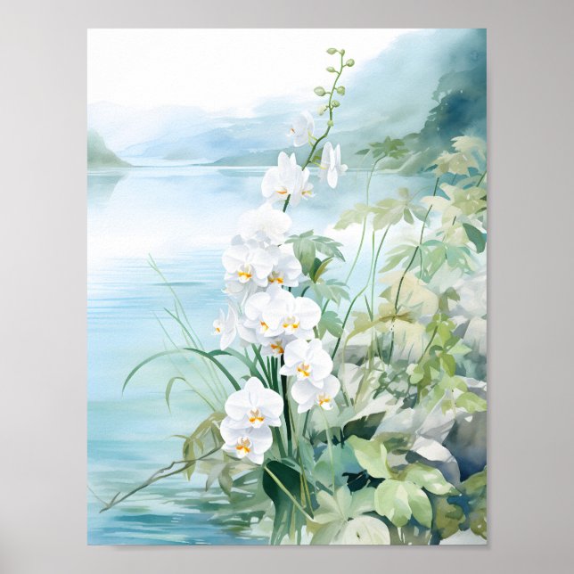 Poster Elégant Bouquet d'aquarelle d'orchidée de la riviè (Devant)