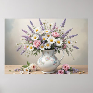 Poster Elégant bouquet de printemps dans Vase Soft Floral