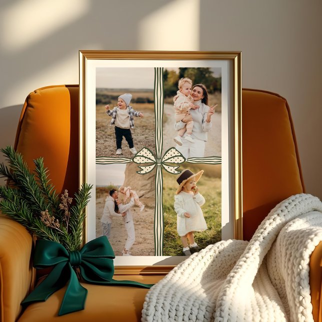 Poster Elegant Bow & Ribbon Present Family Photo Collage (Elegant Green Bow & Ribbon Present Family Photo Collage Poster)