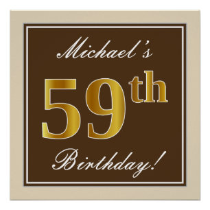 Poster Elégant, Brown, Faux Gold 59ème anniversaire + Nom