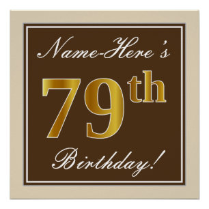 Poster Elégant, Brown, Faux Gold 79ème anniversaire + Nom