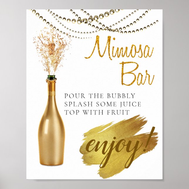 Poster Élégant Brunch de mariée or Mimosa Bar Signal (Devant)
