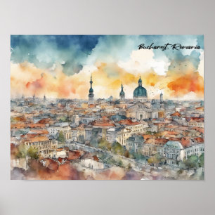 Poster Elégant Bucarest Roumanie Aquarelle Ville Vue