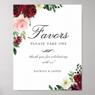 Poster Élégant Burgundy Blush Floral Favoriser Mariage Si