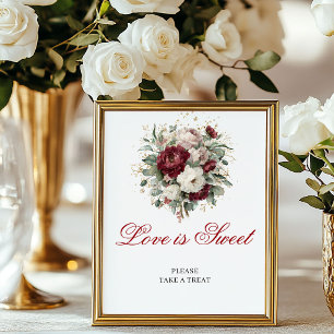 Poster Élégant Burgundy Rose Love is Sweet 8x10 Mariage