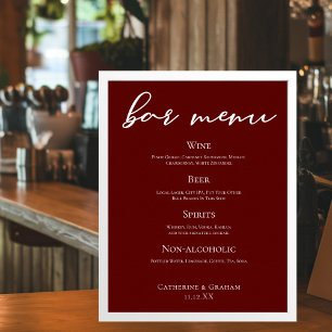 Poster Elégant Burgundy Soir Bar Mariage Menu