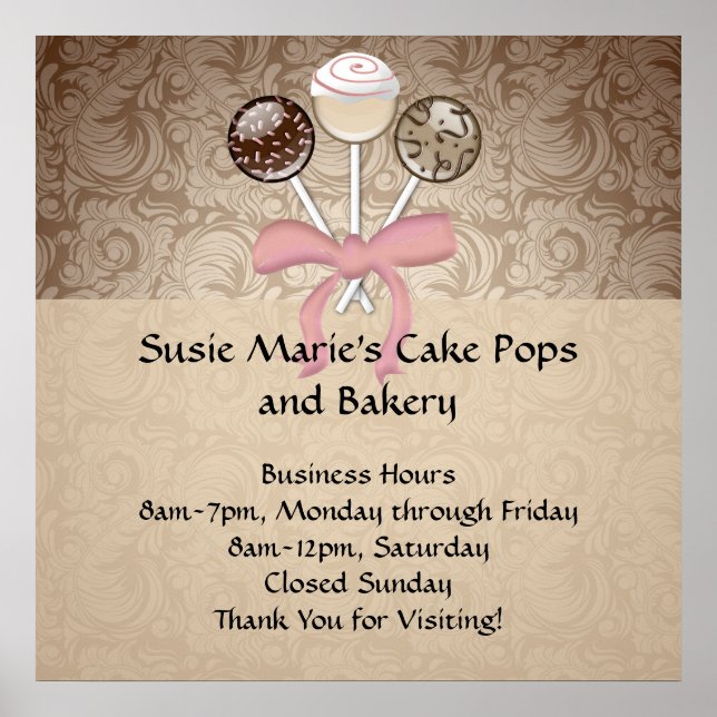 Poster Élégant cacao Damask Cake Pop (Devant)