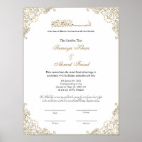 Élégant cadre or musulman nikkah certificat