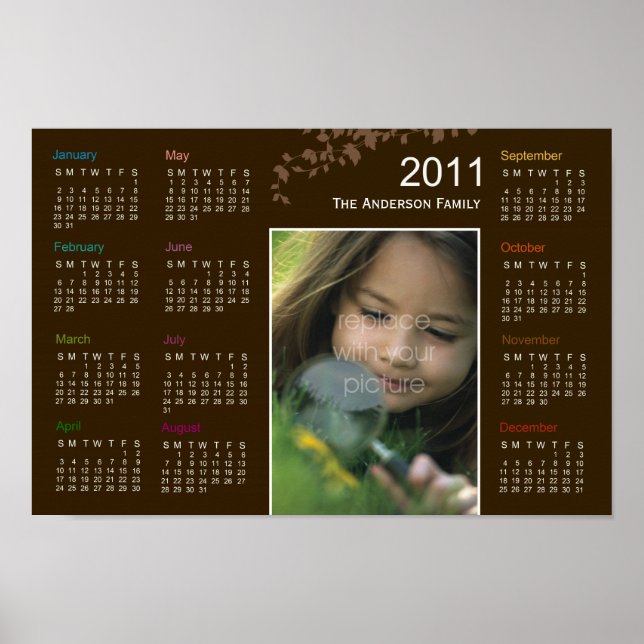 Poster Élégant calendrier photo Feuille (Devant)
