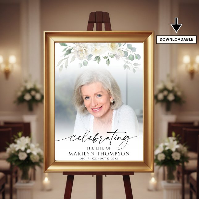 Poster Elegant Celebrating the Life of Floral Photo (Créateur téléchargé)