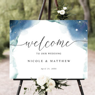 Poster Elegant Celestial Watercolor Wedding Welcome Sign