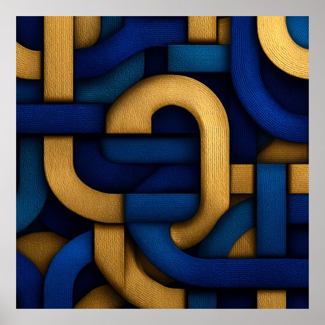 Poster Elegant Celtic-Inspired Blue Gold Braided Abstract (Devant)