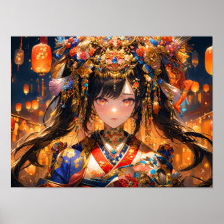 Poster Élégant chapeau floral de fille