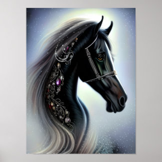 Poster Élégant Cheval Noir Equine Imaginaire Art