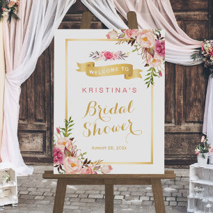 Poster Élégant Chic Floral Cadre Doré Baby Shower Mariée