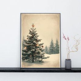 Poster Elegant Christmas Tree Amidst Snowy Landscape