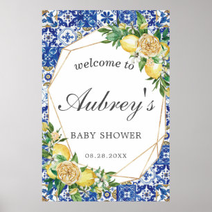 Poster Elégant citron floral Baby shower géométrique Bien
