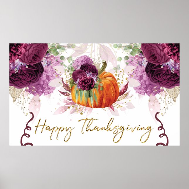 Poster Élégant Citrouille Bon thanksgiving Bourgogne (Devant)