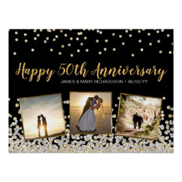 Poster Elégant Collage Photo Silver Gold 50e Anniversaire