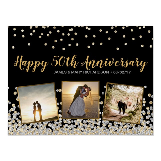 Poster Elégant Collage Photo Silver Gold 50e Anniversaire (Devant)