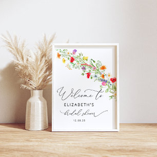 Poster Elégant coloré fleur sauvage douche nuptiale bienv
