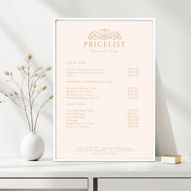 Poster Elegant Crown Logo Blush Beige Salon Price List (Elegant Crown Logo Blush Beige Salon Price List Poster)