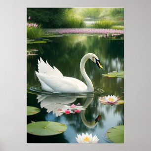 Poster Elégant cygne blanc dans une rivière forestière Ar