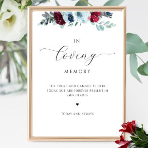 Poster Élégant Dans la mémoire aimante, signe floral bleu