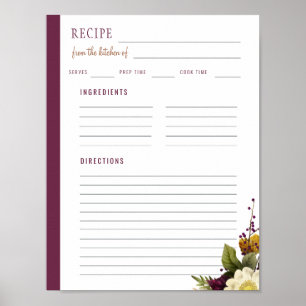 Poster Élégant de la cuisine du modèle de recette vierge