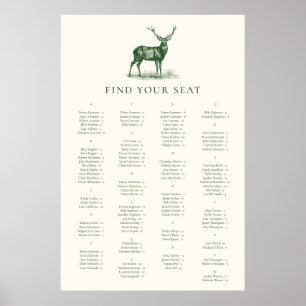 Poster Élégant Deer Hunking Stag Green Seating Chart