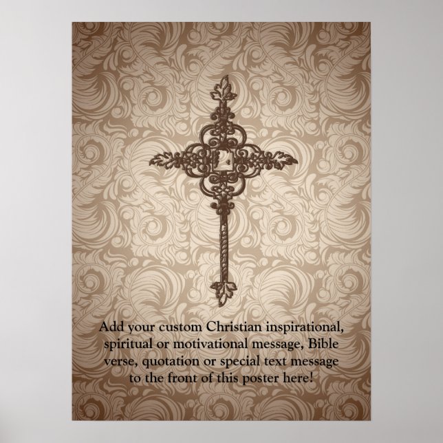 Poster Élégant défilement Croix chrétienne avec Arrière - (Devant)
