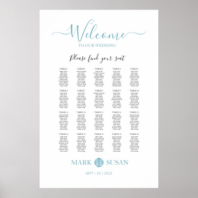 Poster Élégant Double Bonheur Mariage Sieger Chart (Devant)