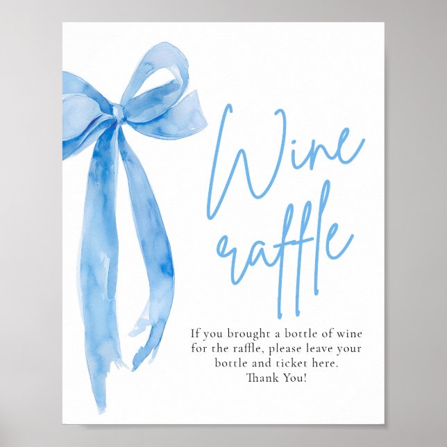 Poster Élégant Dusty Blue Bow Wine Raffle Jeu (Devant)